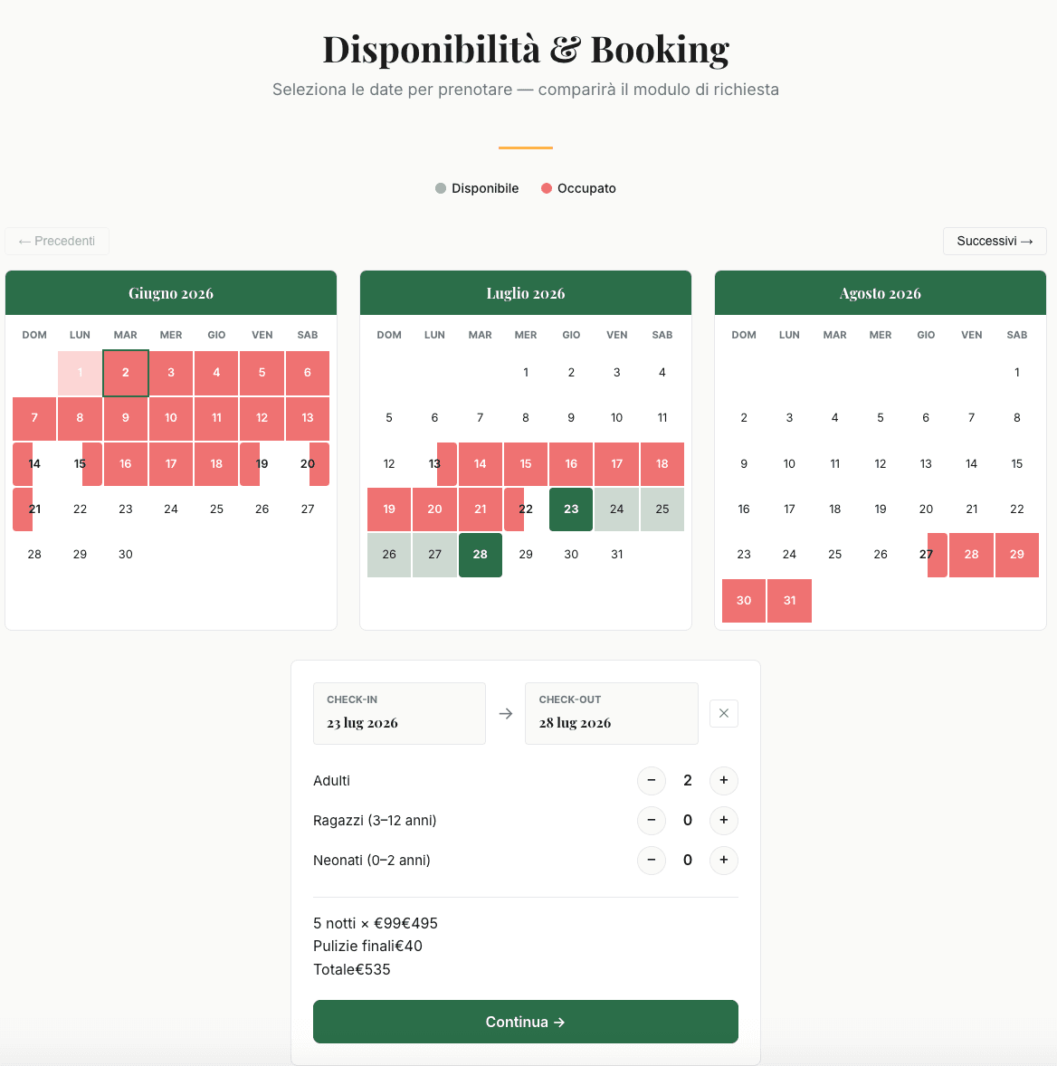 Calendario prenotazione online