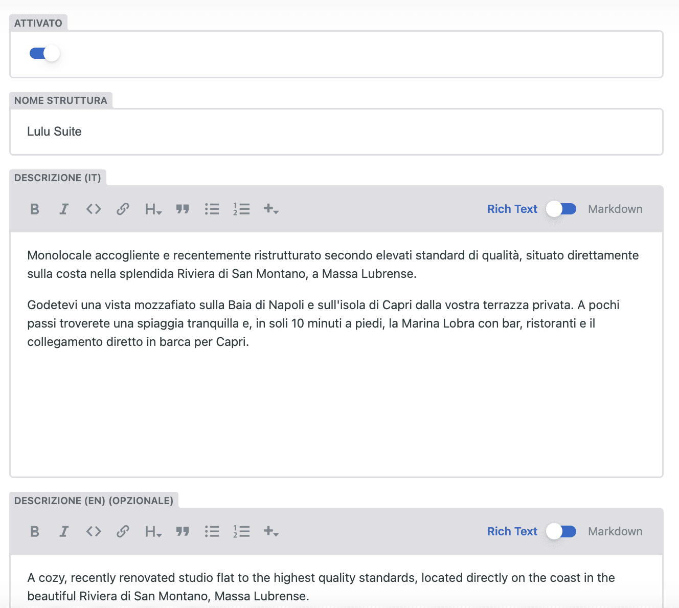 Editor CMS in azione